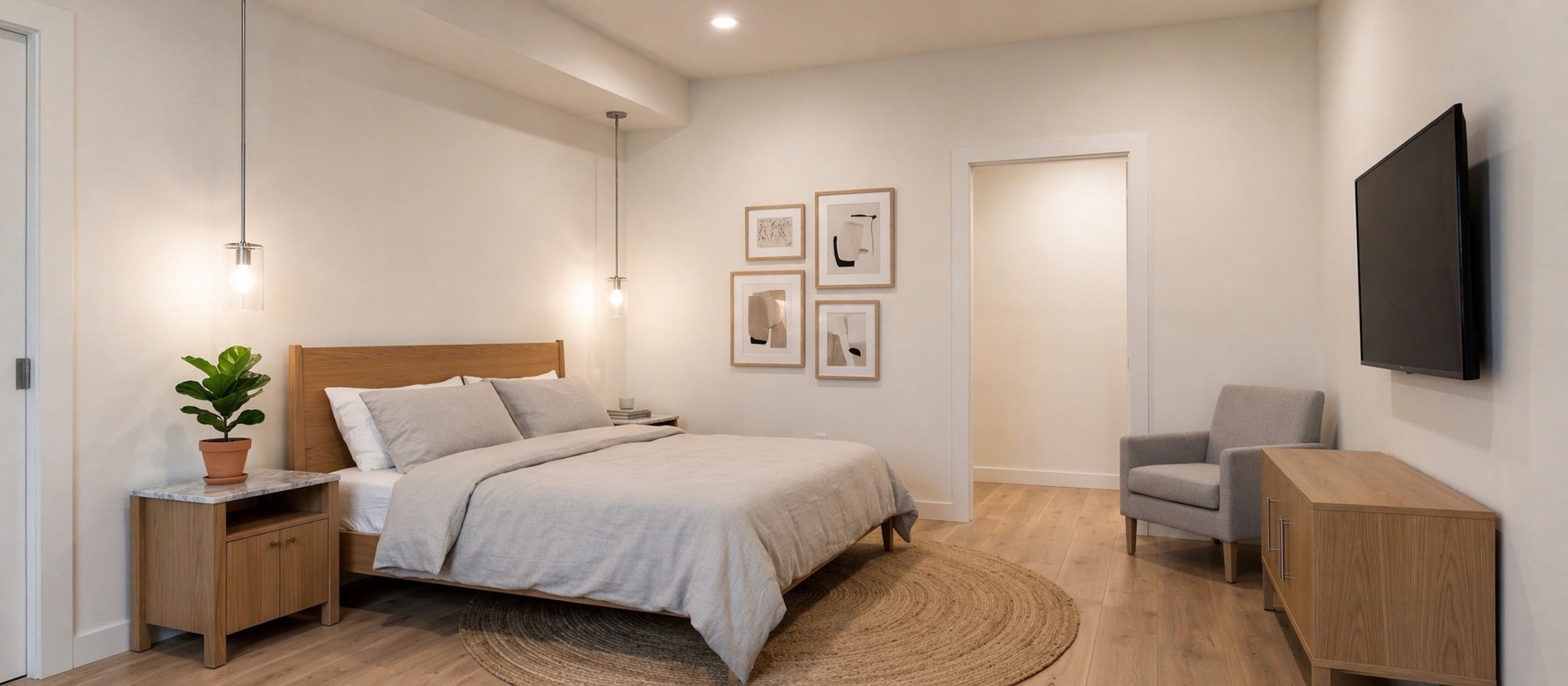 Bedroom interior of a Beechwood Collection rental suite, arriving Spring 2027