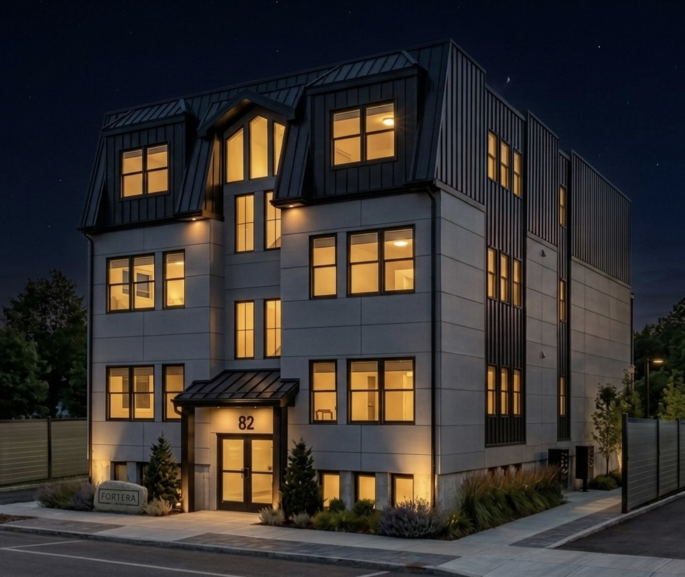 Beechwood Collection at 82 Genest St., Ottawa — evening exterior view